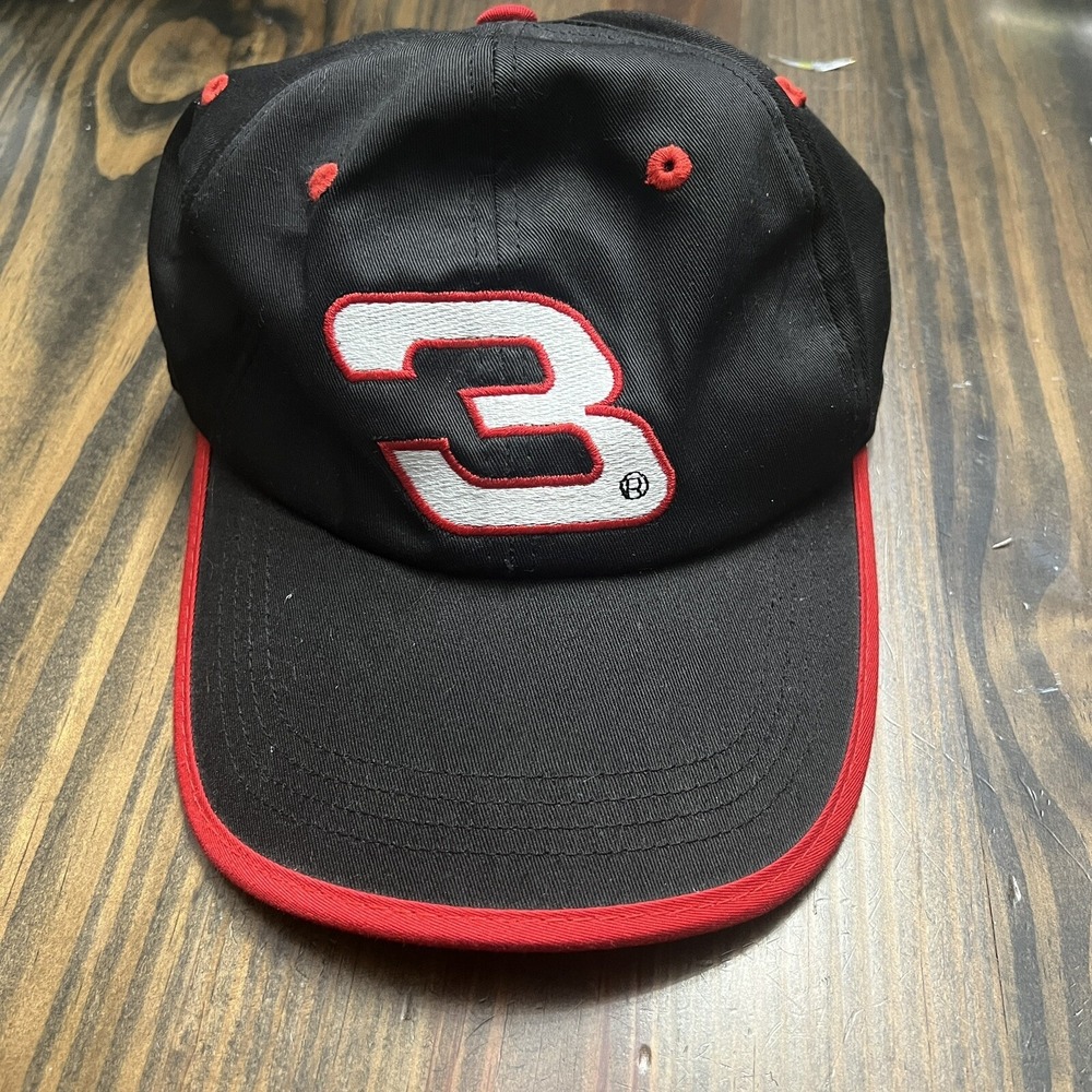 DALE EARNHARDT #3 VINTAGE ADJUSTABLE STRAP BASEBALL HAT/CAP, BLACK/RED, NASCAR